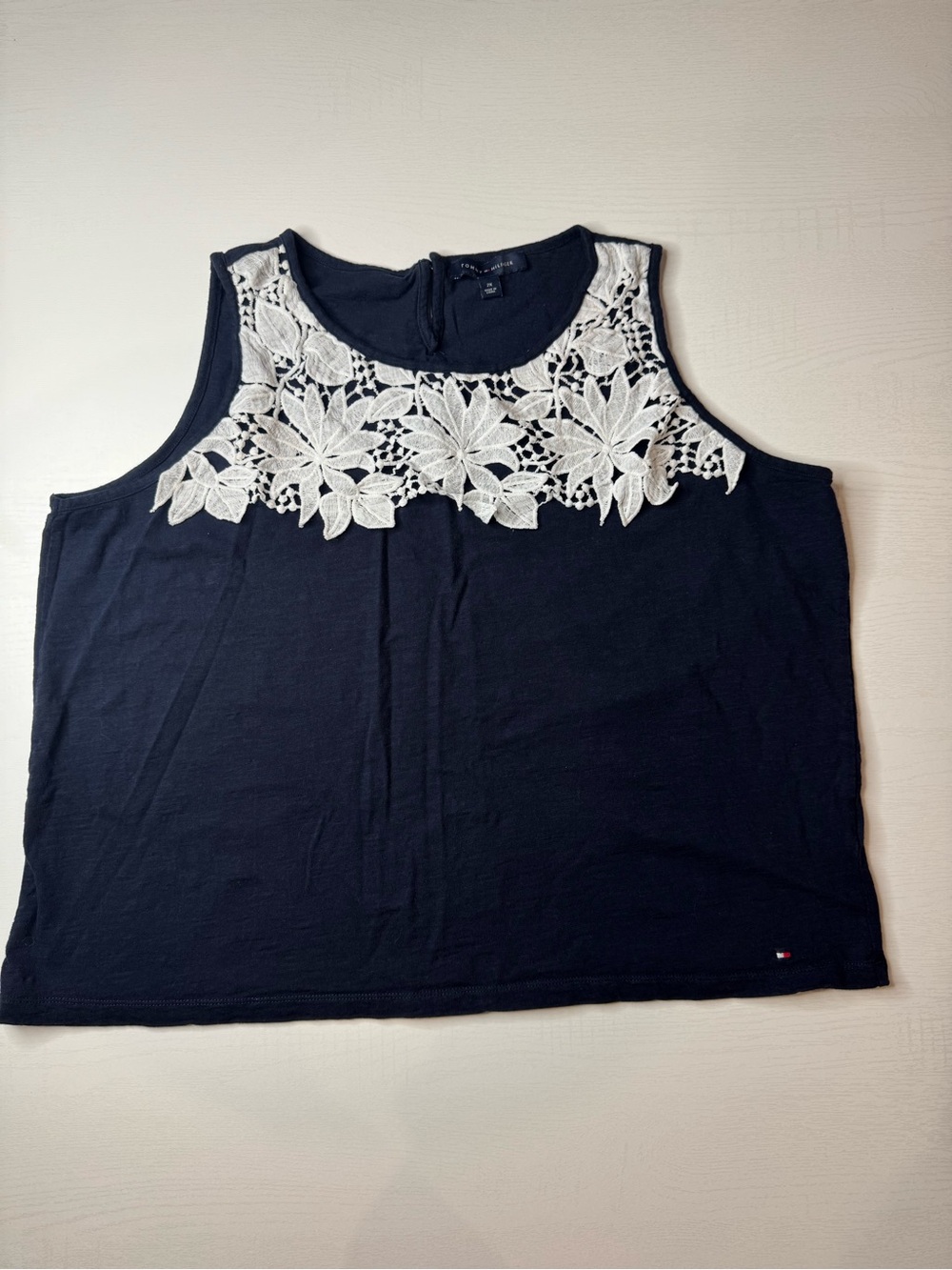 Tommy Hilfiger Navy Tank with White Floral Lace Yoke